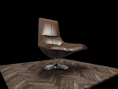 Modern Brown Leather Office Chair With Swivel Base On Wooden Floor 3d model