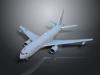White Commercial Airplane Model Display With Twin Engines Extended Wings And Tail On Dark Background 3d model