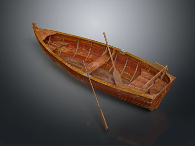 Traditional Wooden Rowing Boat as Water Transport with Oars and Seats 3d model