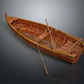 Traditional Wooden Rowing Boat as Water Transport with Oars and Seats
