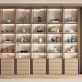 Modern Decorative Cabinet With Open Shelves Drawers Built in Lighting And Decorative Items