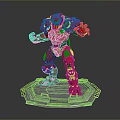 Red Mechanical Creature Character In Dynamic Stance On Hexagonal Platform Base