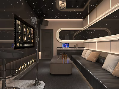Modern Luxury KTV Interior With Starry Ceiling Microphone And Sofa TV Screen 3d model