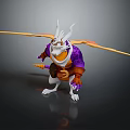 3D Fantasy Character Model With White Horned Head Purple Body And Yellow Orange Wings