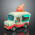 Vintage Ice Cream Truck With Large Cone On Roof Pastel Body And Red Base