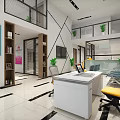 Modern Bright Service Hall Interior With Desks Computers Green Plants And Bookshelves