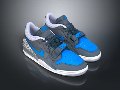 Stylish Blue Gray Sneakers With Leopard Print Details Velcro Strap And White Sole 3d model
