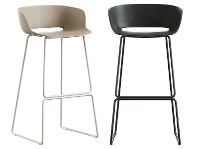 Modern Minimalist Bar Stools With Light Brown And Black Colors And Metal Legs 3d model