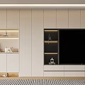 Modern TV Wall Unit Design With Beige Cabinets Open Shelves LED Lighting And Decor