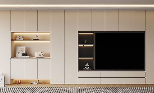 Modern TV Background Cabinet Cream TV Cabinet Shoe Cabinet Integrated Cabinet 3d model