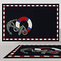 Square Carpet Featuring Anchor Lifebuoy Rope Pattern And Red White Striped Edge 3d model