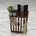 Wooden Bathroom Cabinet Rack With Plant Jars Rolled Towels And Hanging Towels