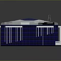 Modern Building Architecture With White Roof Blue Octagonal Center And Exterior Columns