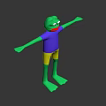 3D Game Character Frog With Green Body Purple Shirt Yellow Shorts And Arms Outstretched