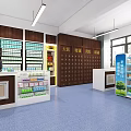 Modern Specialty Store Interior with Shelves Counter and Refrigerator Units