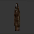 Brown Plaid Long Coat Displayed on Stand with Gray Background and Sleek Design