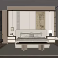 Modern Bedroom Interior Design With Wooden Bed Nightstands Wardrobe And Wall Art