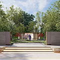 Landscape Wall Design with Green Plants Stone Path and Pebbles in Garden