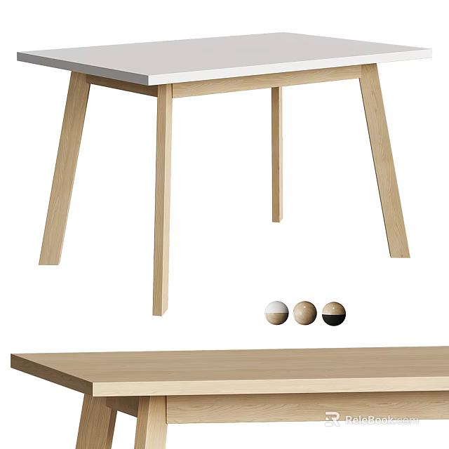 Light Wood Dining Table With Tapered Legs And Small Decorative Balls 3d model 