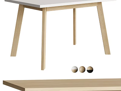 Light Wood Dining Table With Tapered Legs And Small Decorative Balls 3d model