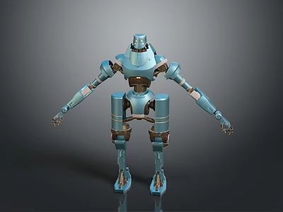 Blue Mechanical Robot Game Movie Character With Metallic Joints And Structure 3d model