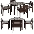 Durable Dark Brown Slatted Round Outdoor Table Set With Matching Sturdy Patio Dining Armchairs