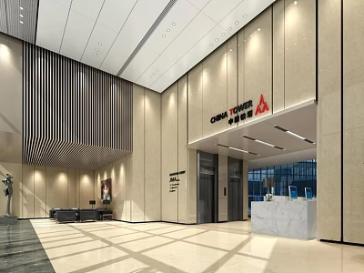Modern Hotel Lobby With Spacious Interior Marble Reception Desk And Elegant Lighting 3d model