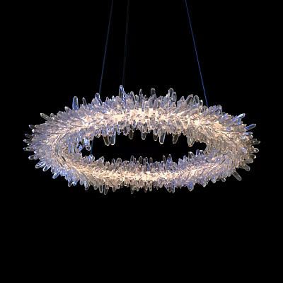 Circular Crystal Chandelier With Icicle Like Crystals Illuminated Modern Interior Decor 3d model