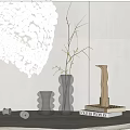 Decorative Ornament Set With Clear Glass Vase Twigs Metal Candlestick Stacked Books And Wall Decor