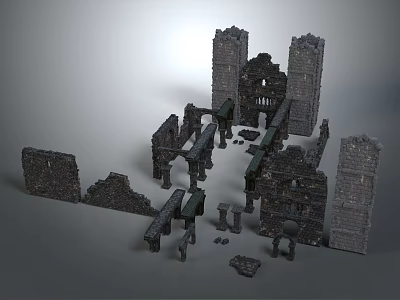 Ancient Medieval Castle Ruins Featuring Stone Walls Towers Arches And Scattered Stones 3d model