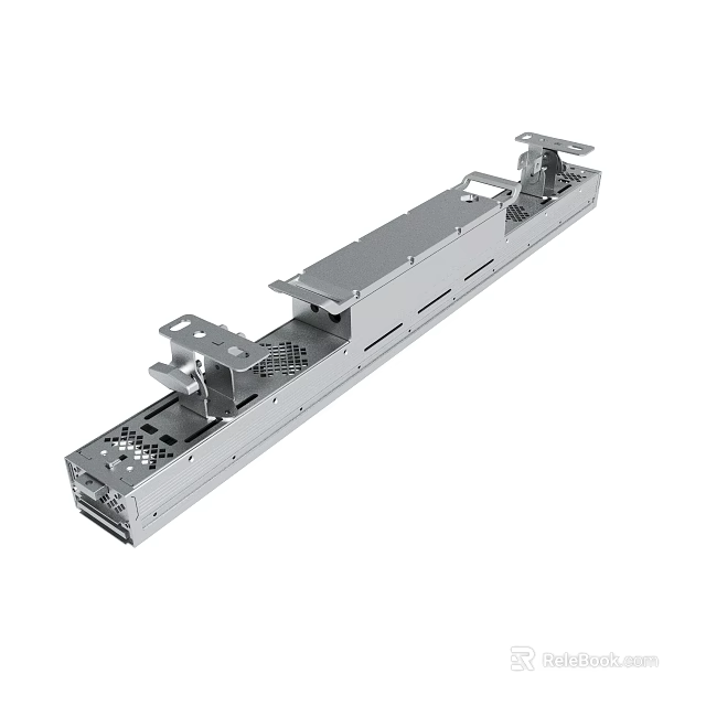 Silver Metal Slide Rail Component Featuring Mounting Holes And Support Brackets Structure 3d model 