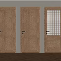 Three Wooden Doors With Different Designs Glass Panel And Light Wall Interior 3d model