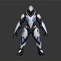 Futuristic Robotic Character With Silver Blue Metallic Armor And Streamlined Design