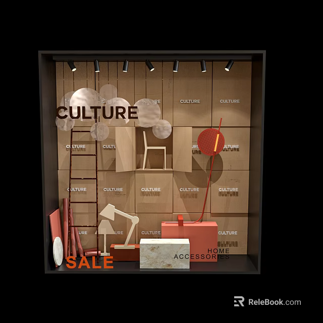 Window Display Showcasing Culture Couture Home Accessories Sale and Decorative Items 3d model 
