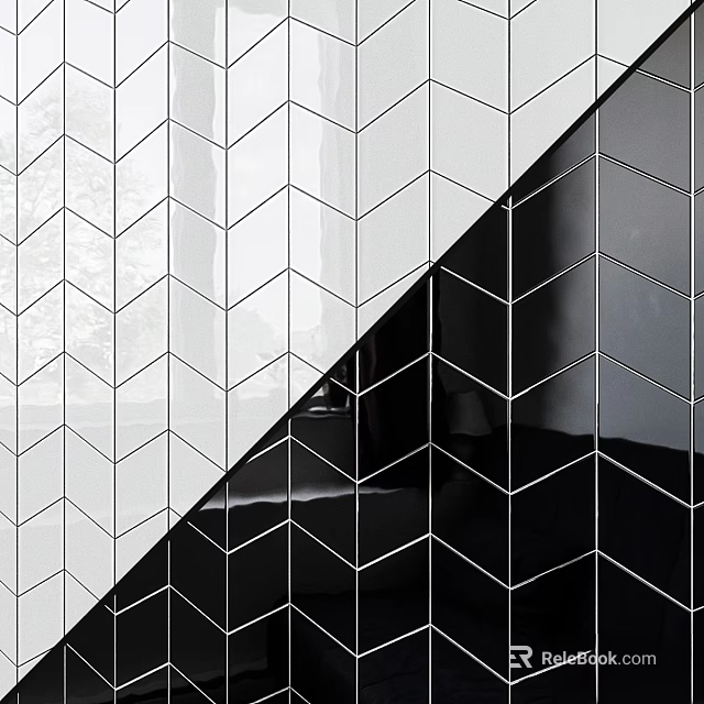 Black And White Herringbone Tiles Modern Design With Contrasting Geometric Pattern 3d model 