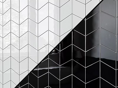 Black And White Herringbone Tiles Modern Design With Contrasting Geometric Pattern 3d model