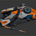 Futuristic Spacecraft With White Blue Orange Sleek Aerodynamic Wings And Thrusters