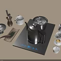 Modern Tea Set with Digital Display Tray Electric Kettle Teapot Tea Cups and Tea Leaves