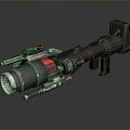Futuristic Sci Fi Weapon With Red And Black Mechanical Design And Metallic Barrel Details