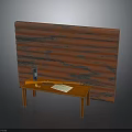 Wooden Wall Panel With Small Table Featuring Black Device Key And Paper