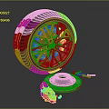 Car Wheel With Red Rim Black Tire Brake Disc And Nearby Tools
