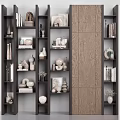 Modern Wooden Shelving Unit with Decorative Vases Books Sculptures and Photo Frames