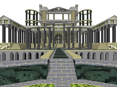 Grand Ancient Architecture With Symmetrical Columns Stone Steps And Courtyard Design 3d model
