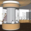 Modern Elegant Jewelry Store Interior With Circular Display Counter Glass Cases And Warm Lighting