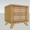 Stylish Wooden Nightstand With Two Drawers Rattan Panels And Wooden Legs