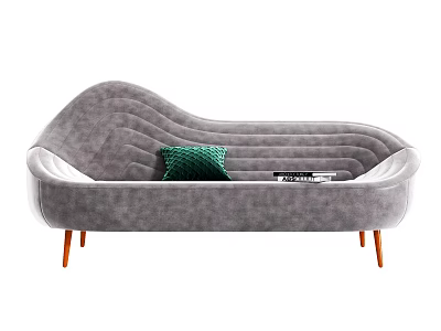 Gray Velvet Multi person Sofa With Curved Design Green Cushion And Orange Legs 3d model