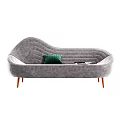 Gray Velvet Multi person Sofa With Curved Design Green Cushion And Orange Legs