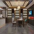 Traditional Chinese Style Lobby Interior With Wooden Decor Stone Elements And Reception Desk
