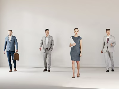 Group of Business People Standing in Suits and Professional Attire Against White Background 3d model
