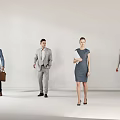Group of Business People Standing in Suits and Professional Attire Against White Background